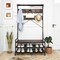 Costway Coat Rack 4-In-1 Hall Tree with 11 Hanging Hooks, Shoe Bench, 2-Tier Shoe Rack Gray/Brown